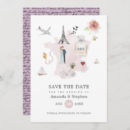 Watercolor Paris Destination Wedding Monogram Spara Datumet