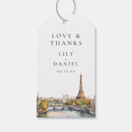 Watercolor Paris Frankrike Bröllop Tack Presentetikett