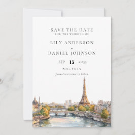 Watercolor Paris Frankrike Destination Wedding Spara Datumet