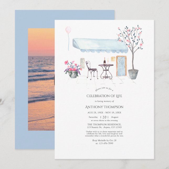 Watercolor Paris Tema Firande of Life Inbjudningar (Fram/baksida)