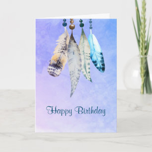 Watercolor Pärlor 'n Feathers Grattis på födelseda Kort