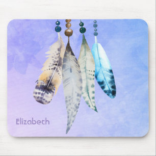 Watercolor Pärlor 'n Feathers on Bluish Lila Musmatta
