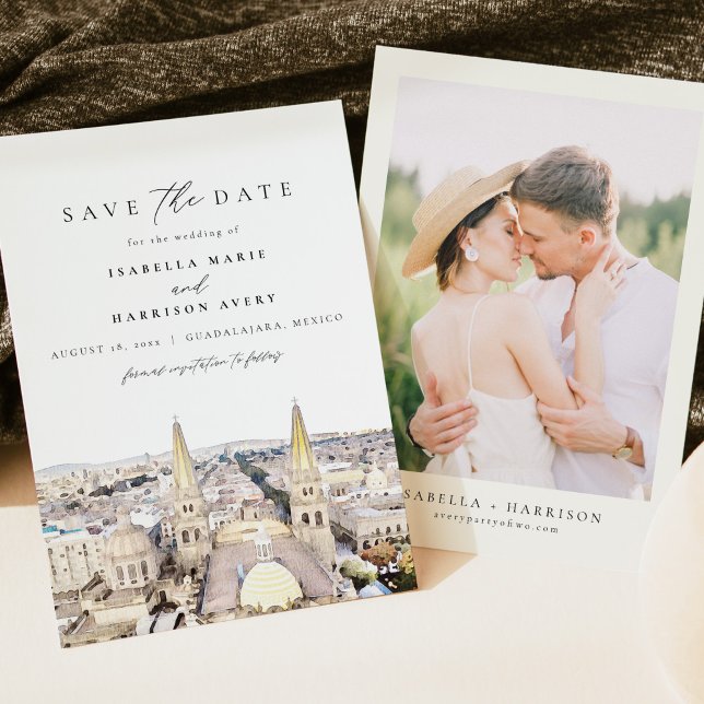 Watercolor Paros Greece Skyline Spara datum Inbjudningar (Skapare uppladdad)