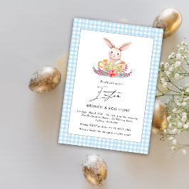 Watercolor Påsk Brunch Blommigt bunny Gingham Inbjudningar