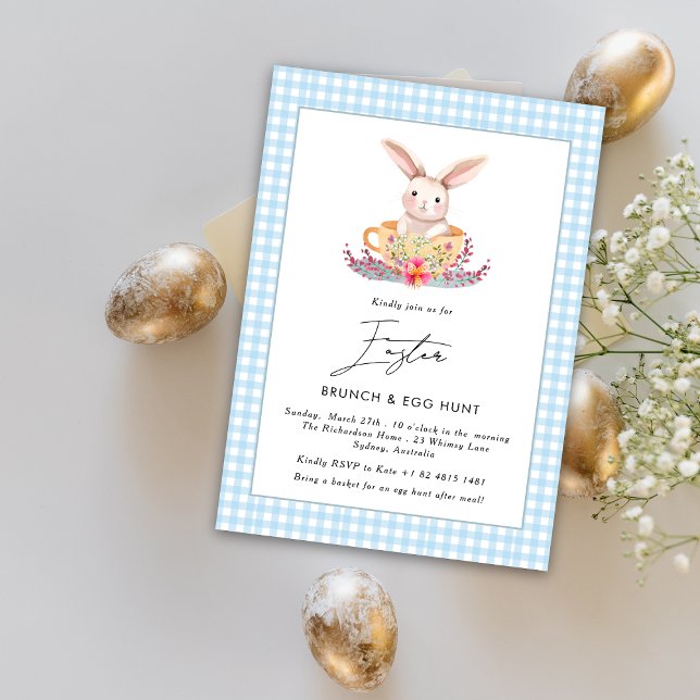 Watercolor Påsk Brunch Blommigt bunny Gingham Inbjudningar (Skapare uppladdad)