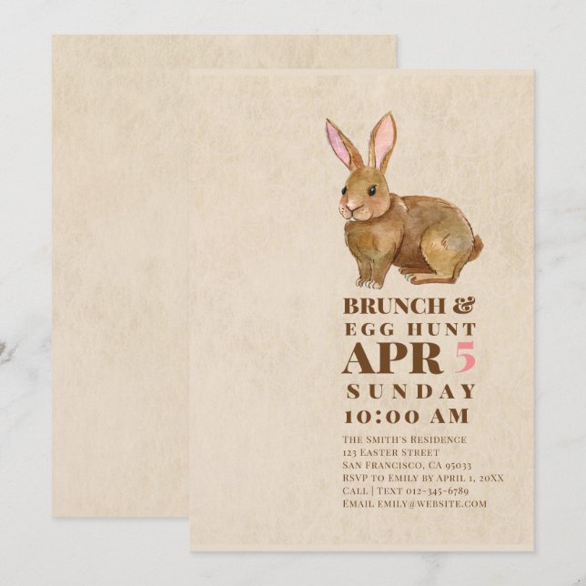 Watercolor Påsk Brunch och Egg Hunt Inbjudningar (Fram/baksida)