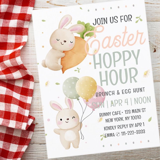 Watercolor Påsk Rabbit Hoppy Hour Egg Hunt Vykort (Skapare uppladdad)
