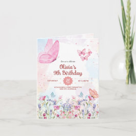 Watercolor Pastel Butterfly Folded Card Invitation Inbjudan