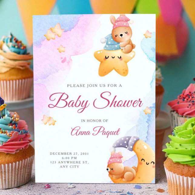 Watercolor Pastel Cute Teddy Bear Baby Shower Inbjudningar (Watercolor Pastel Cute Teddy Bear Baby Shower Invitation, We Can Bearly Wait)