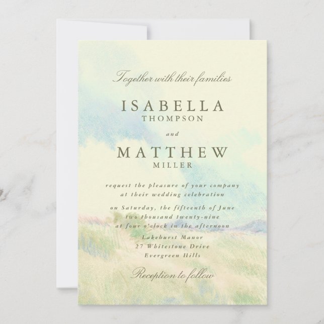 Watercolor Pastel Field Wedding Invitation Inbjudningar (Framsida)