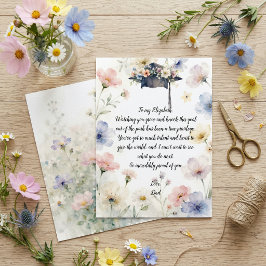 Watercolor Pastel Floral Graduation Cap Poem Card