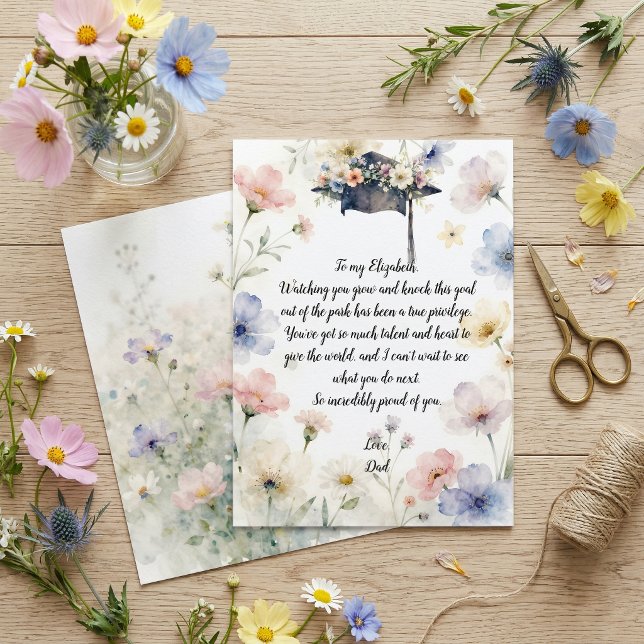 Watercolor Pastel Floral Graduation Cap Poem Card (Skapare uppladdad)