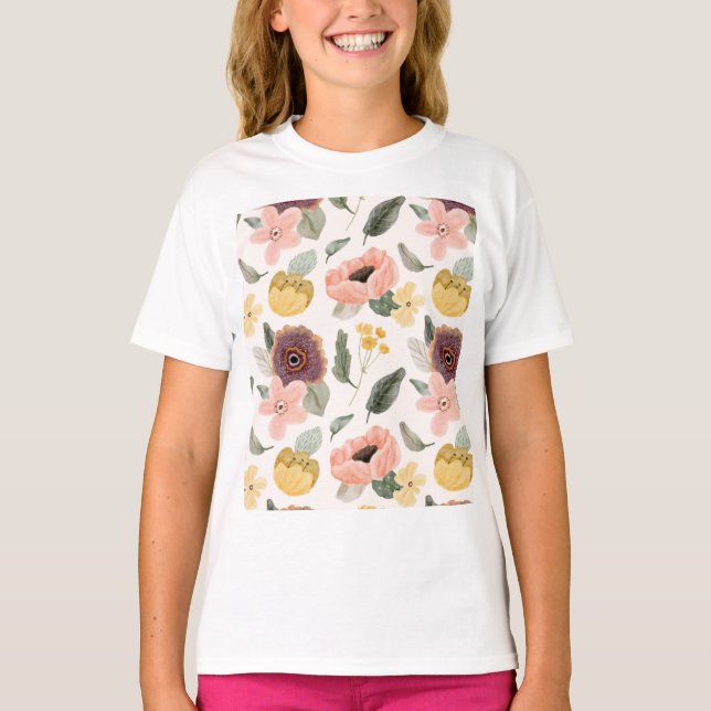 Watercolor Pastel Floral Seamless Pattern | Soft T Shirt (Framsida)