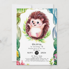 Watercolor Pastel Hedgehog Birthday Inbjudningar