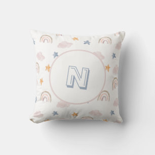 Watercolor Pastel Rainbow Cloud Stars Monogram Kudde