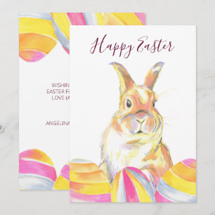 Watercolor Pastel Rainbow Påskhare Rabbit Julkort