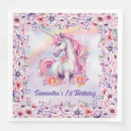 Watercolor Pastel Unicorn Girl Birthday Pappersservett