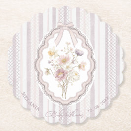    Watercolor pastel wildflower bow lace baby show Underlägg Papper