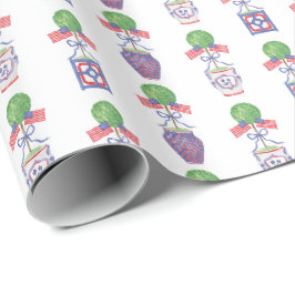 Watercolor Patriotic American Flagga Topiary Presentpapper