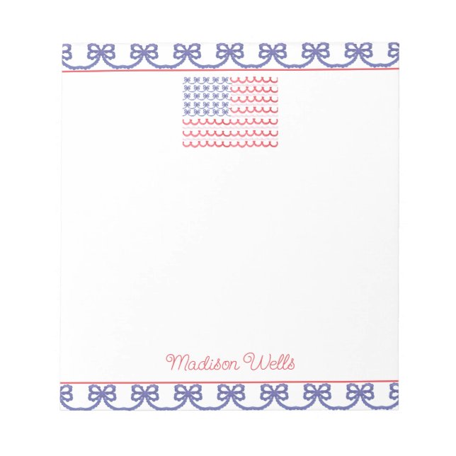 Watercolor Patriotic Bow American Flagga Anteckningsblock (Framsida)