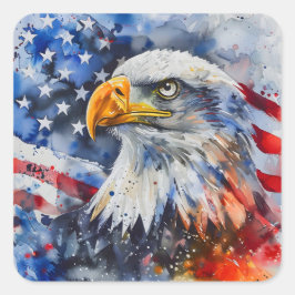Watercolor Patriotic Örn American flagga Fyrkantigt Klistermärke