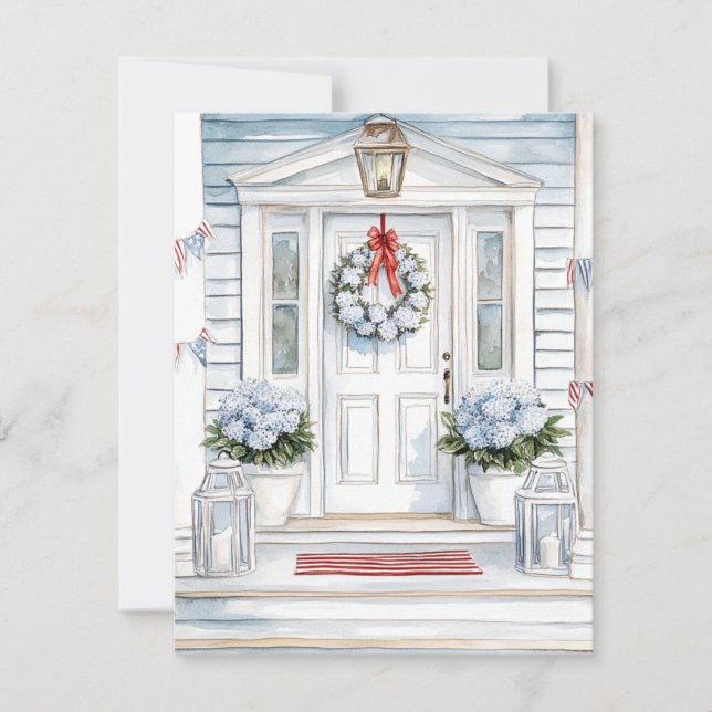 Watercolor Patriotic Porch Sommar Anteckningskort (Framsida)