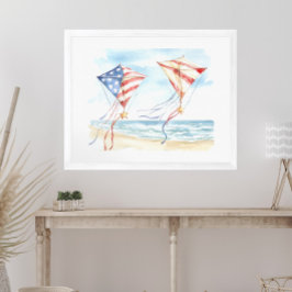 Watercolor Patriotic Stars Rand Kites Coastal Poster
