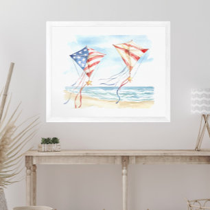 Watercolor Patriotic Stars Rand Kites Coastal Poster