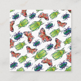 Watercolor pattern of beetles and butterflies fyrkantigt visitkort