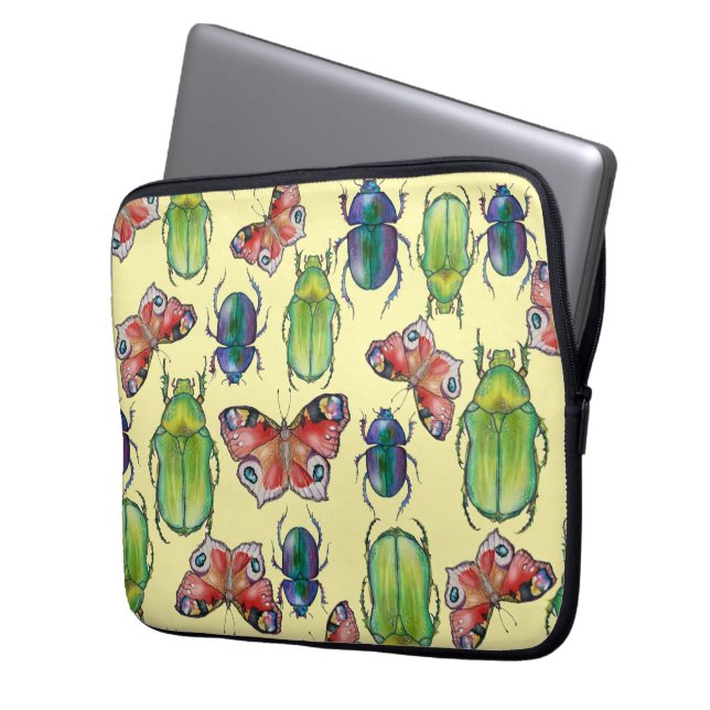  Watercolor pattern of beetles and butterflies Laptop Fodral (Framsidan Vänster)