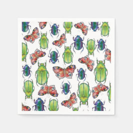 Watercolor pattern of beetles and butterflies pappersservett