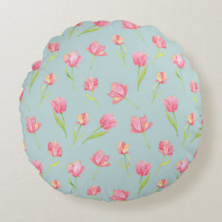 Watercolor Pattern with Delicate Pink Round Pillow Rund Kudde