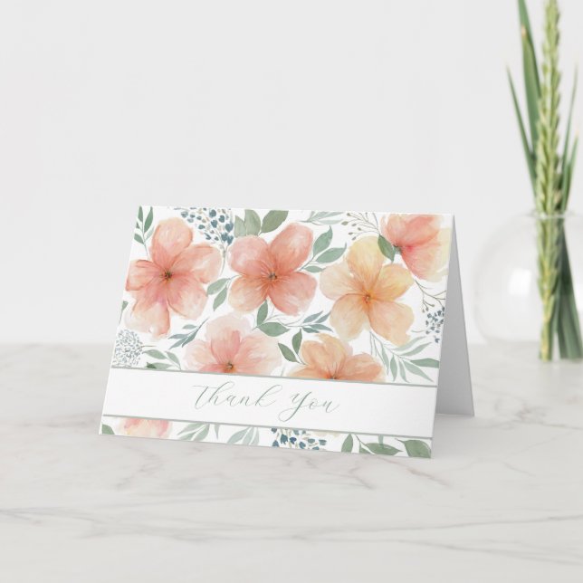 Watercolor Peach-Blommar - tack för ditt kort (Framsida)