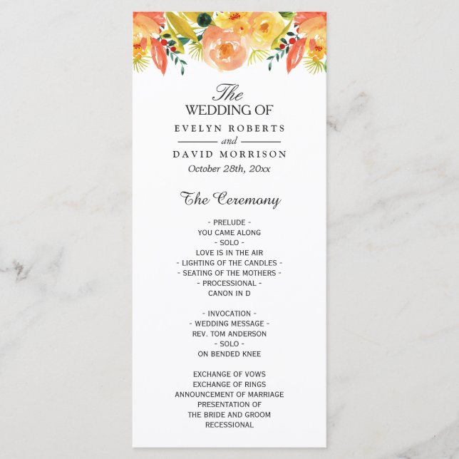 Watercolor Peach Blommigt Chic Fall WedProgram Program (Framsida)