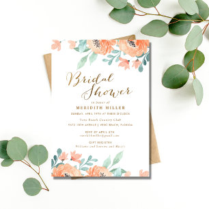 Watercolor Peach Blommigt Möhippa Party Inbjudningar