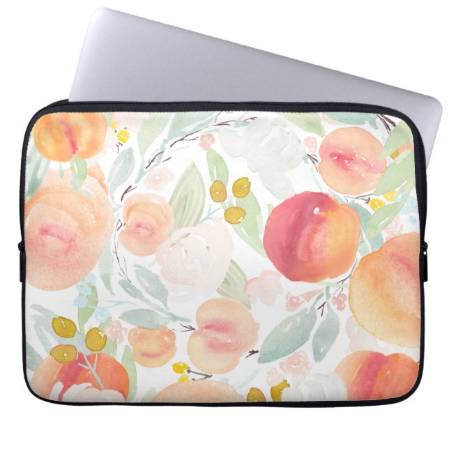 Watercolor Peach Blommigt Mönster Laptop sleeve (Framsidan)