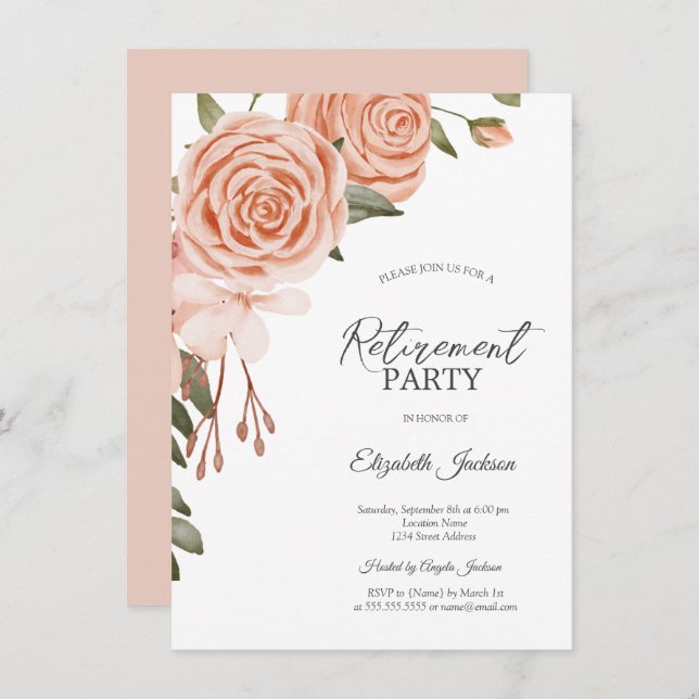 Watercolor Peach Blush Flowers Bridal Shower Inbjudningar (Fram/baksida)