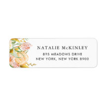 Watercolor Peach Flowers och Guld Löv