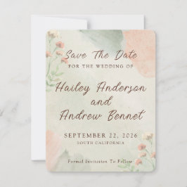 Watercolor Peach & Green Minimal Wedding Spara Datumet