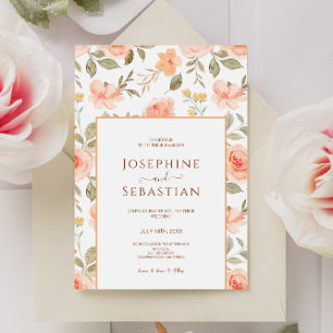 Watercolor Peach Mint Blommigt Garden WedWedding Inbjudningar