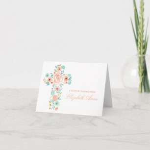 Watercolor Peach Mint Flower Kor First Communion Kort