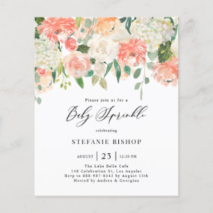 Watercolor Peach och Ivory Flowers Baby Sprinkle