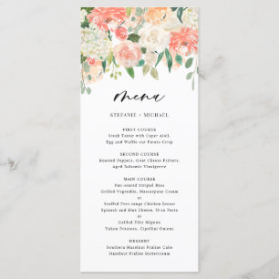 Watercolor Peach och Ivory Flowers Bröllop Meny