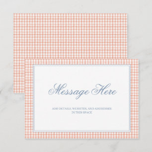 Watercolor Peach och White Gingham Bröllop Tilläggskort
