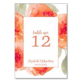 Watercolor Peach Peonies Blommigt bröllopsmottagni Bordsnummer