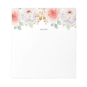 Watercolor Peach Peonies Guld Löv Anteckningsblock