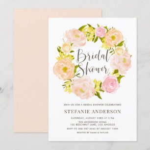 Watercolor Peach Peony WAN Möhippa Inbjudningar