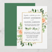 Watercolor Peach Ro Greenery Bröllop