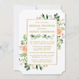 Watercolor Peach Ro Greenery Guld Möhippa Inbjudningar