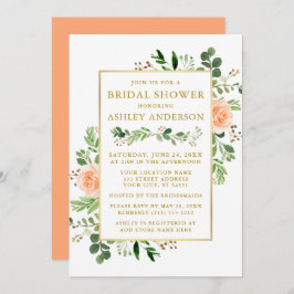 Watercolor Peach Ro Möhippa Greenery Guld Inbjudningar